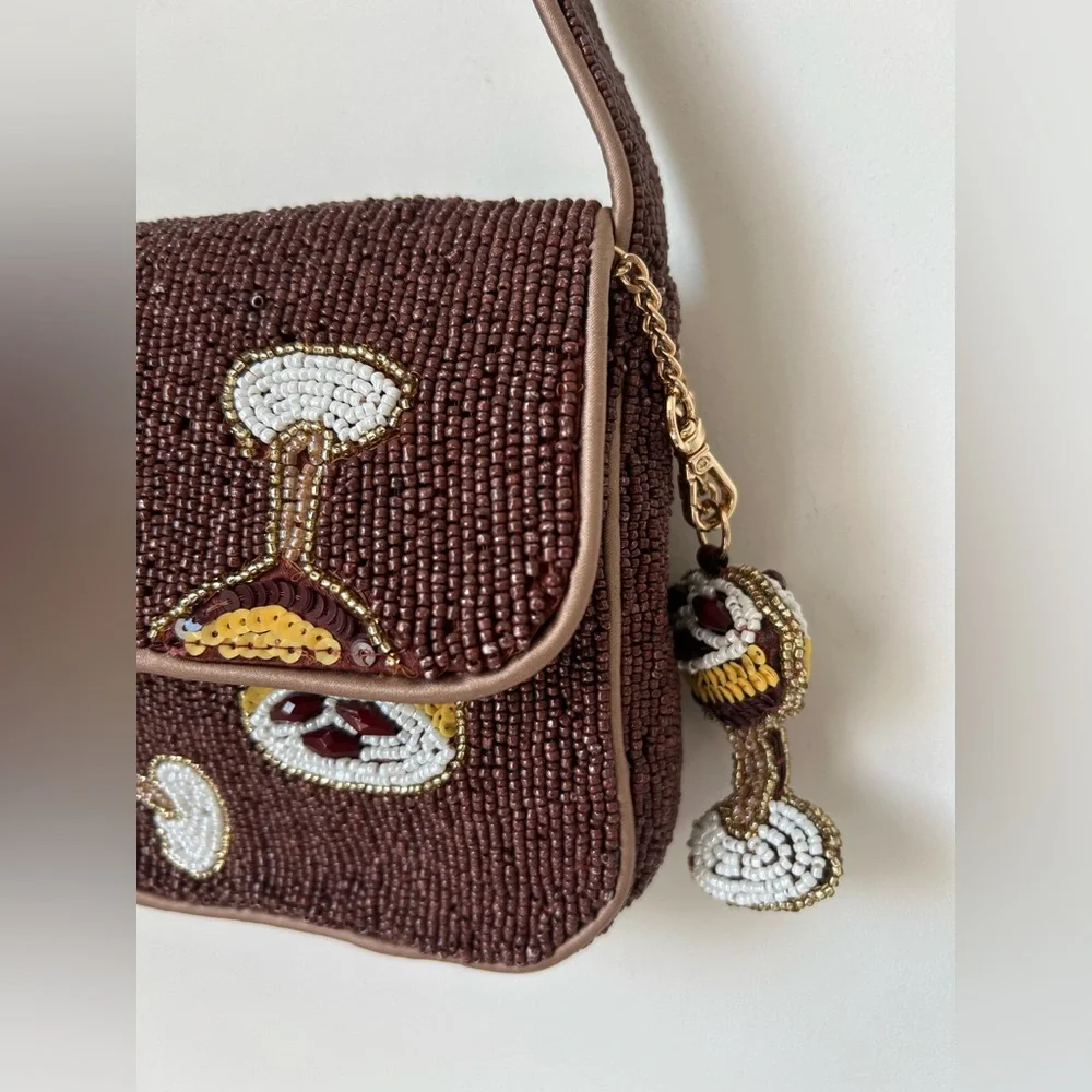 Beaded Espresso Martini Shoulder Bag with beaded bag charm